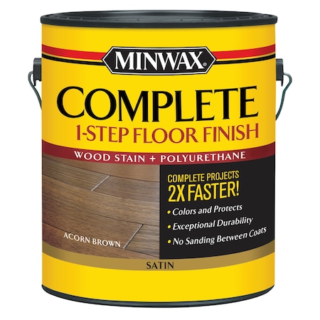 Minwax Complete 1-Step Floor Finish Satin Acorn Brown Water-Based Wood Floor Stain 1 gal 672030000